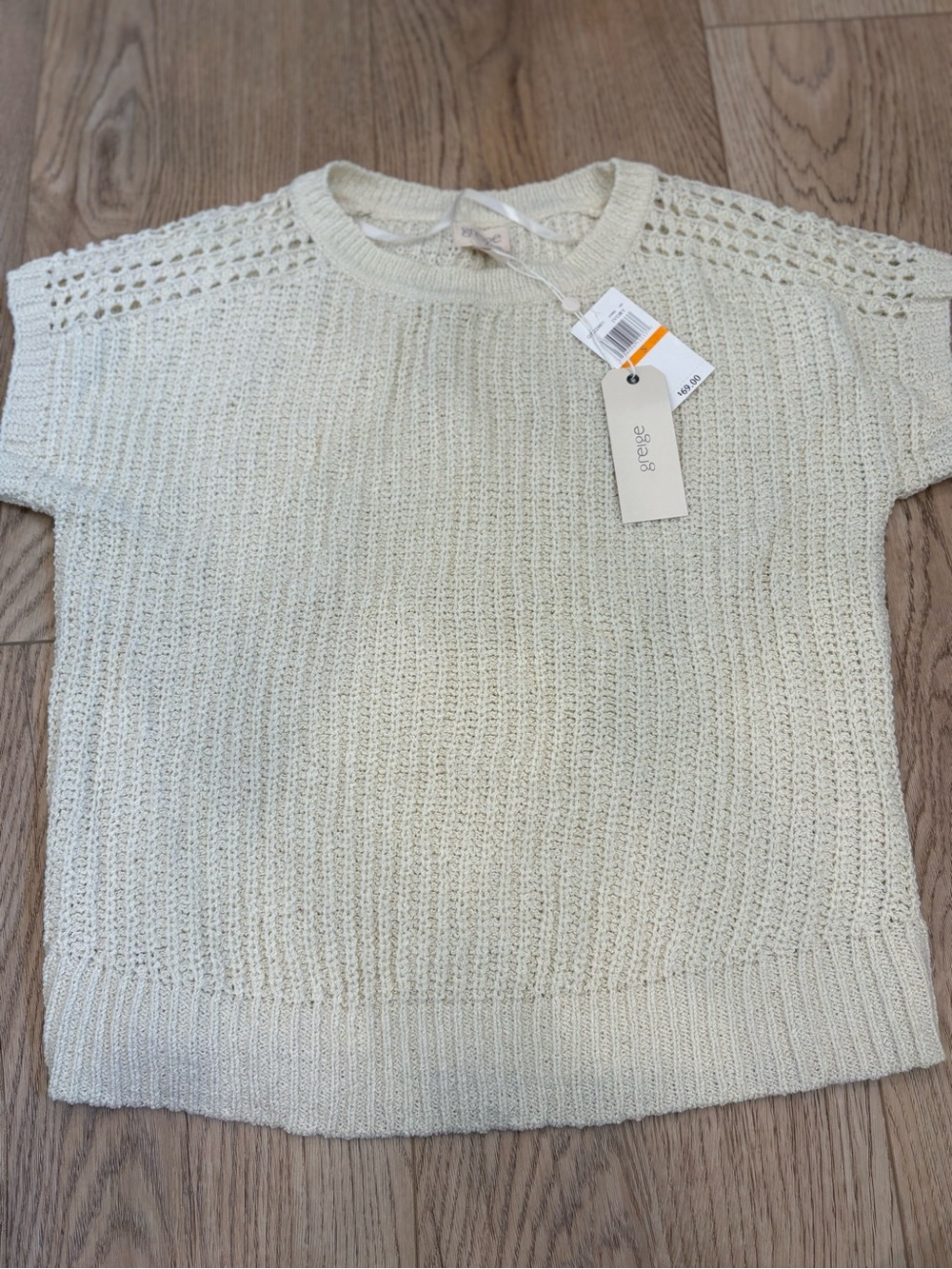 NWT greige Cream Short-Sleeve Knit Sweater